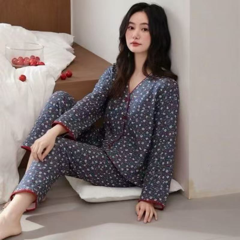 力婷睡衣女士高档纯棉长袖长裤春秋季新款简约高级感可外穿家居服