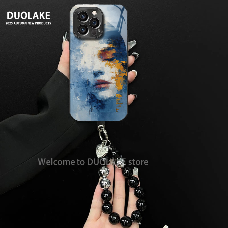 油画女孩适用苹果vivo华为oppo小米iPhone17电镀玻璃防摔手机壳潮