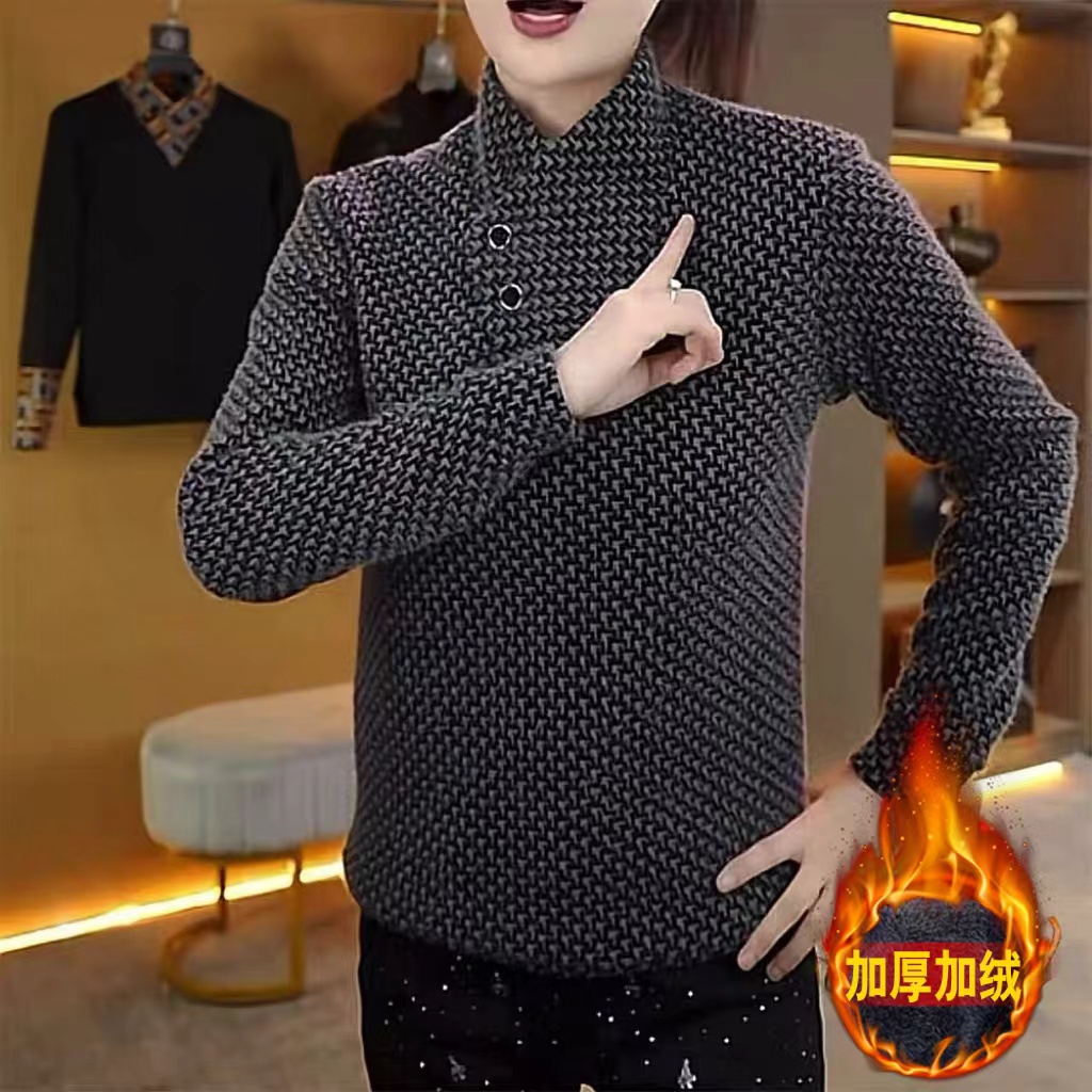 秋冬新款男士加绒加厚卫衣休闲修身帅气时尚简约轻奢高端男装长袖