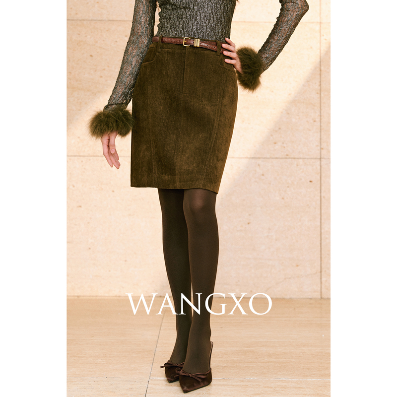 WANGXO  复古美拉德分割线半裙2531388W