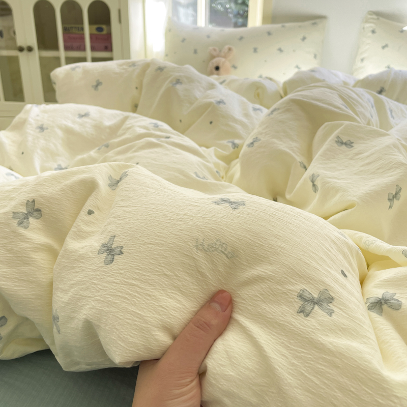 2025春季新款奶油风双层纱四件套非全纯棉被套床单宿舍床上三件套