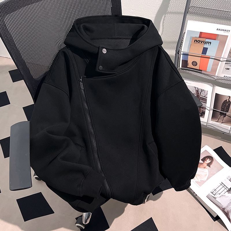 Dekkry潮流基础款设计双拉链开衫卫衣男女秋冬情侣装纯色连帽外套