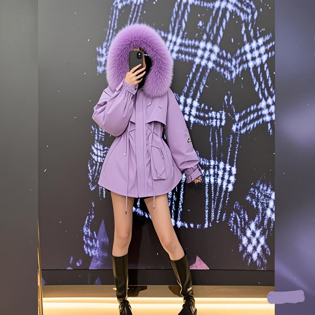 【万人迷】海宁狐狸毛领兔毛内胆真皮草可拆卸一衣多穿派克服Q2366