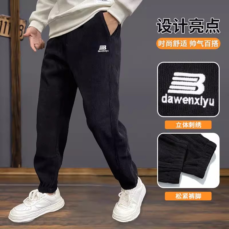 VALVOELITE新款灯芯绒休闲裤男秋冬加绒加厚束脚宽松大码运动卫裤