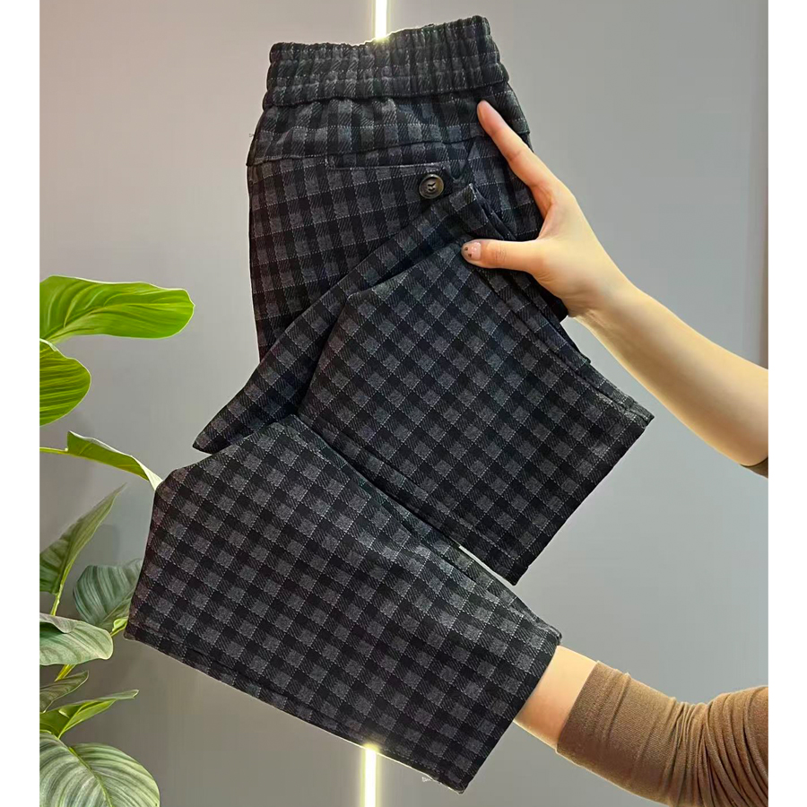 格子裤女休闲裤2025秋季新款简约直筒裤百搭奶奶裤显瘦萝卜裤女裤