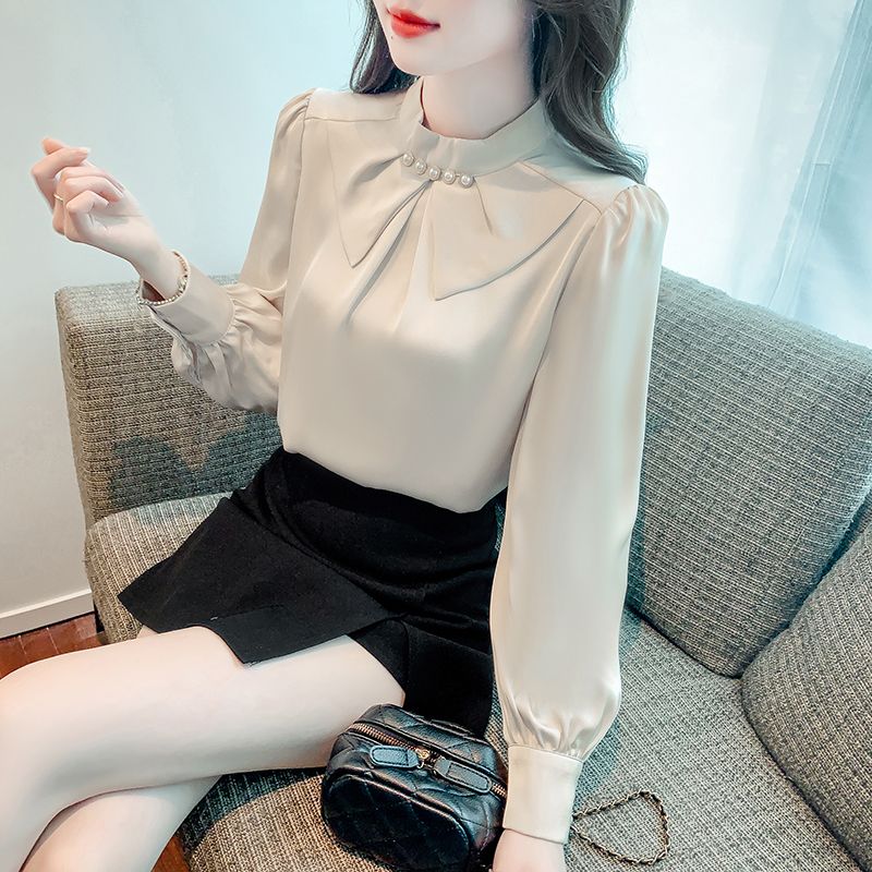 XH泡泡袖雪纺衬衫春季2025新款女装别致漂亮小衫气质高级感长袖上