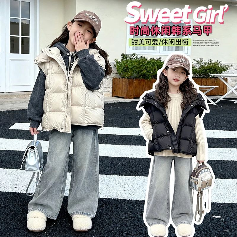 女童马甲2025新款儿童初中生冬季棉衣中大童女孩棉服坎肩三防面料