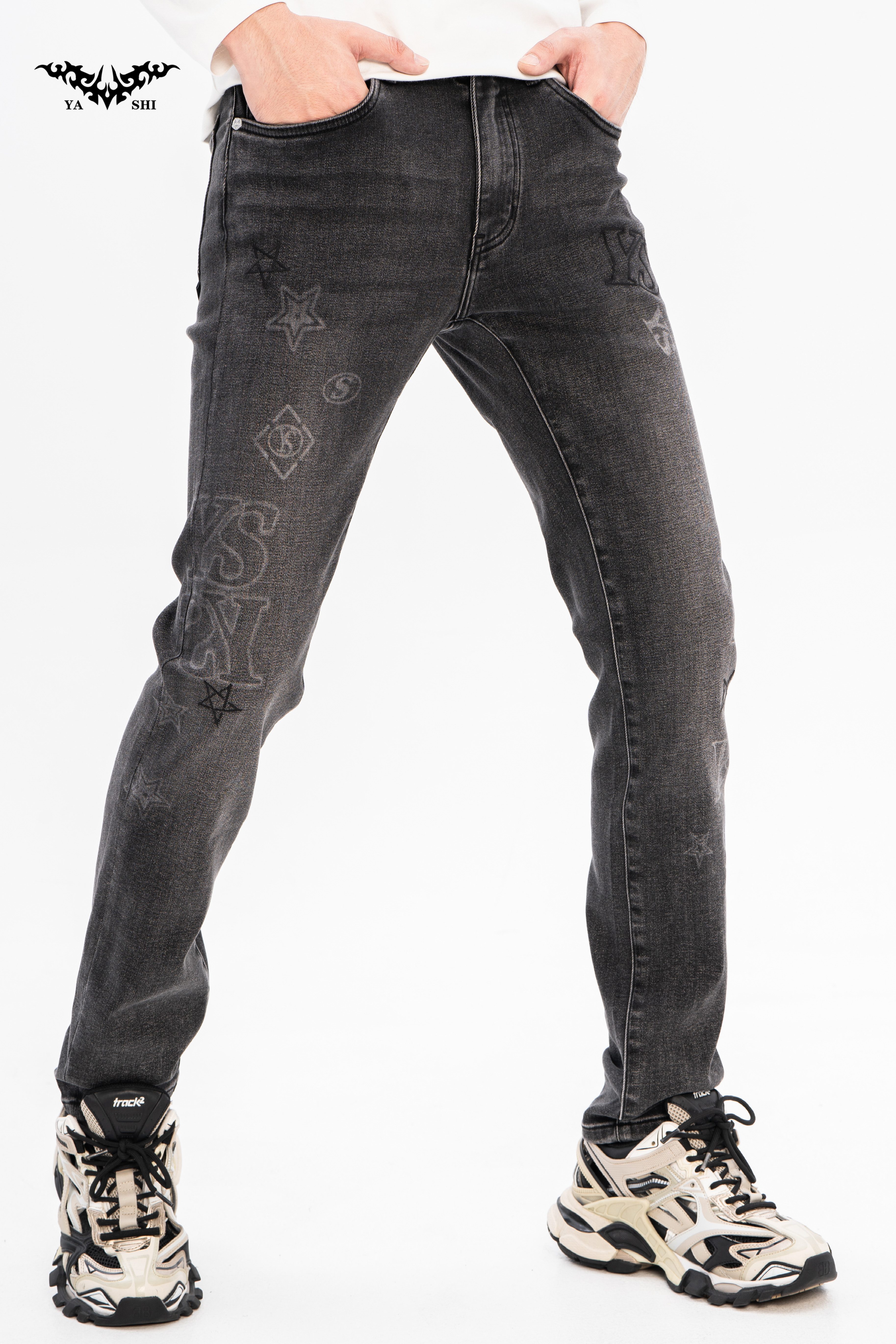 【亚仕正品】高端秋冬款黑灰修身休闲潮流水洗时尚百搭牛仔裤91138