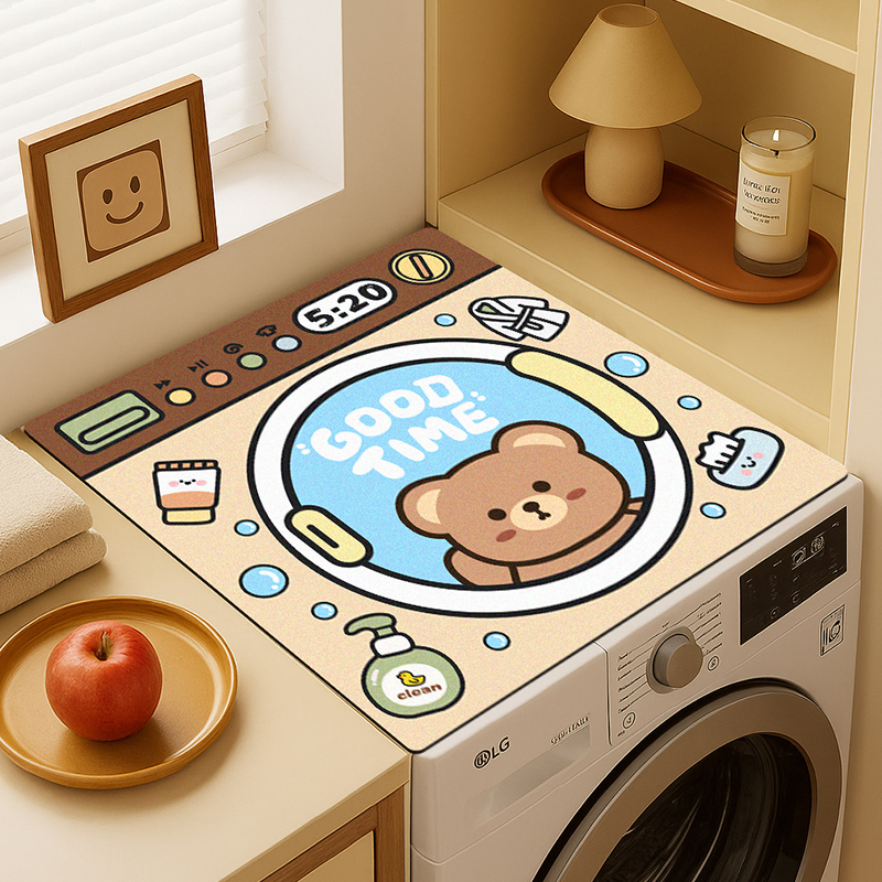 【力力猪】滚筒洗衣机垫可爱卡通防尘保护垫吸水防滑盖垫硅藻泥软垫