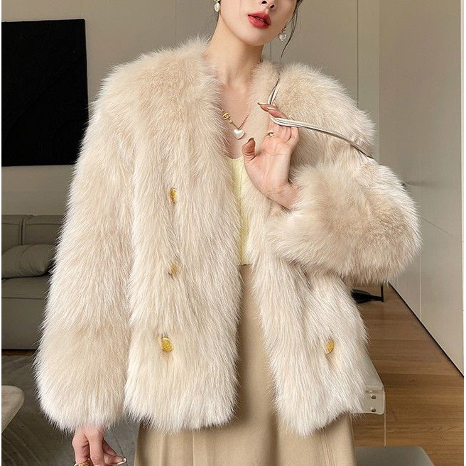 秋冬新款托斯卡纳韩版宽松百搭毛毛上衣宽松皮草外套女毛绒外套
