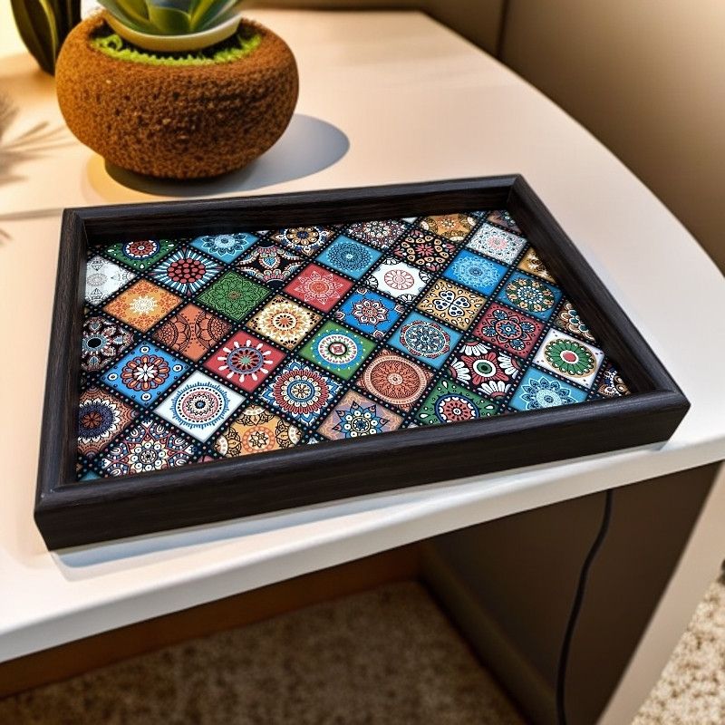 异域木质皮革托盘长方形家用客厅桌面收纳钥匙文玩展示首饰收纳qy