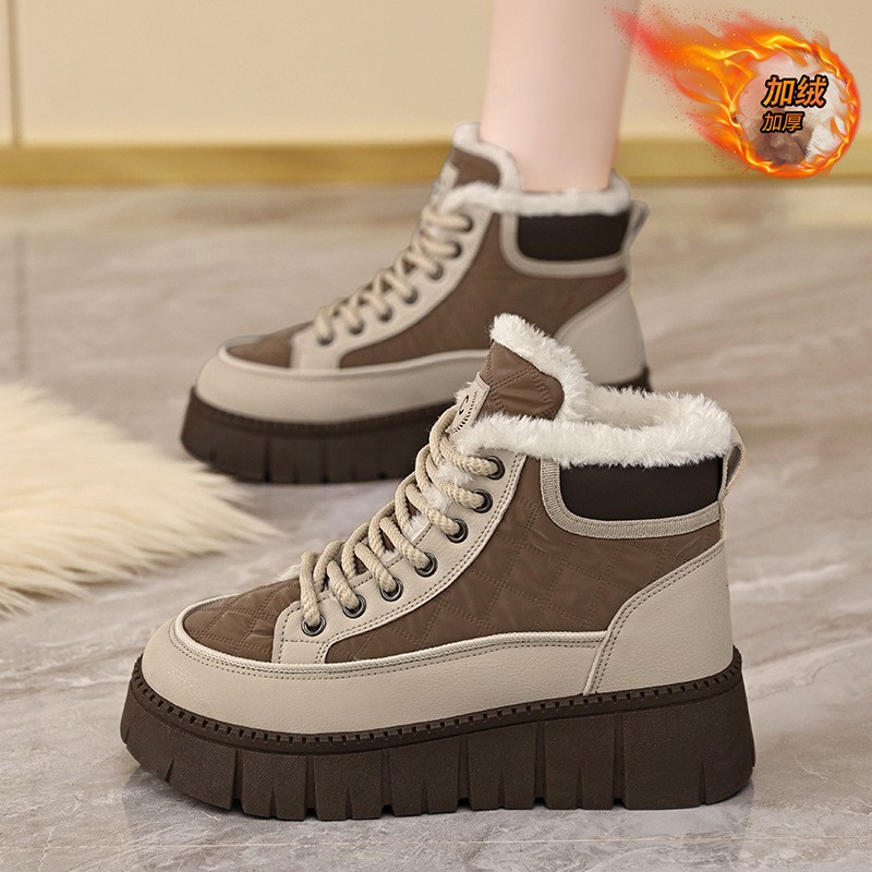 女韩冬季加绒雪地靴版百搭厚底加厚保暖棉鞋休闲高帮马丁靴女328