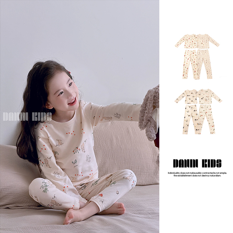 【嗒囜】儿童春薄款长袖长裤睡衣套装女童休闲家居服两件套