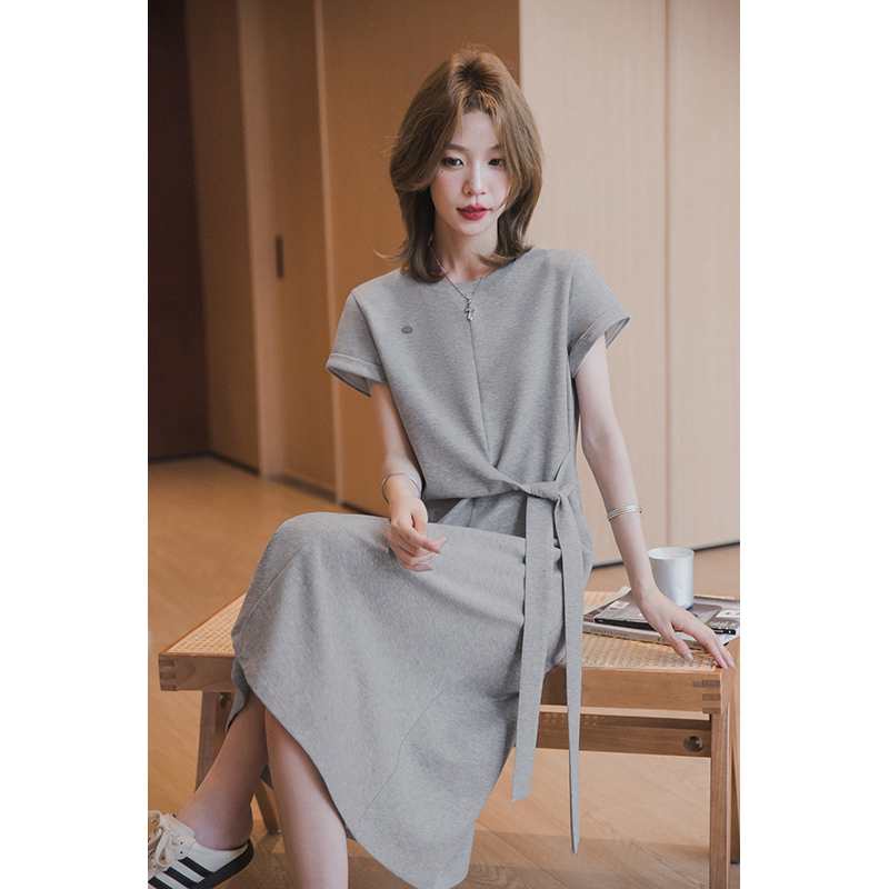 小谷粒夏季显瘦裙子大码气质小个子宽松本料腰带立体剪裁遮肉舒适