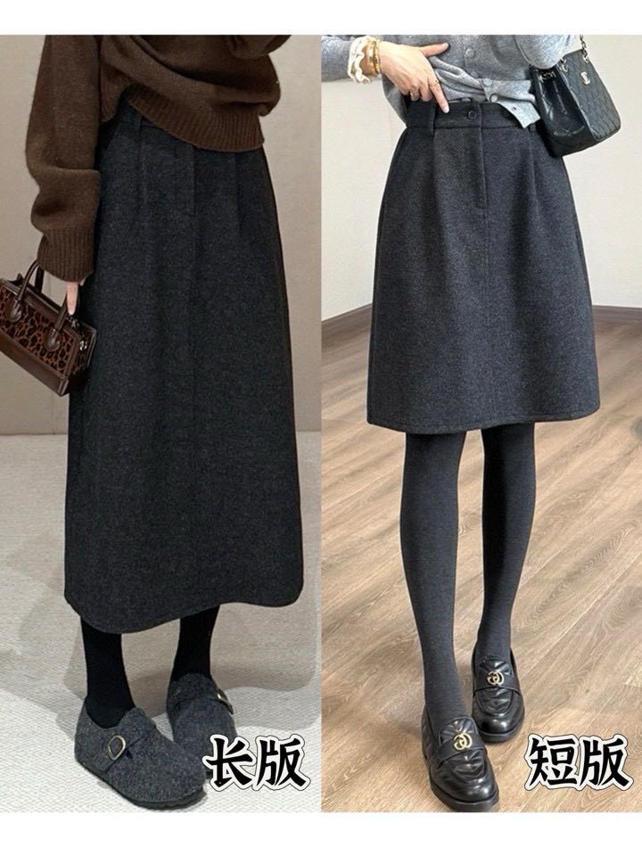 冬款棉羊毛厚款花苞裙系扣高腰显瘦半身裙短裙6136