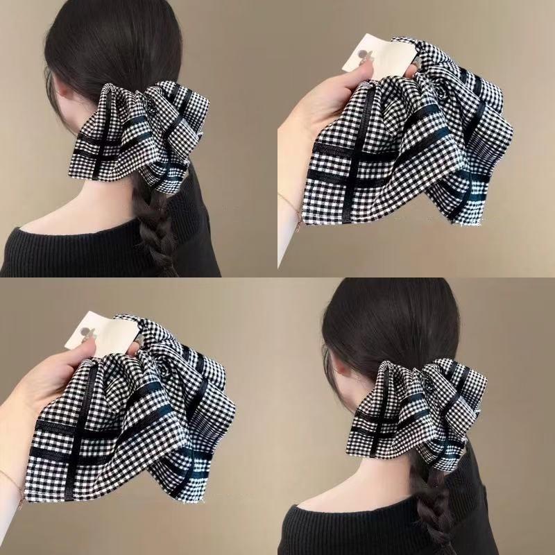 日韩高档个性方巾发圈格纹撞色复古扎马尾肥肠圈洋气发绳气质发饰
