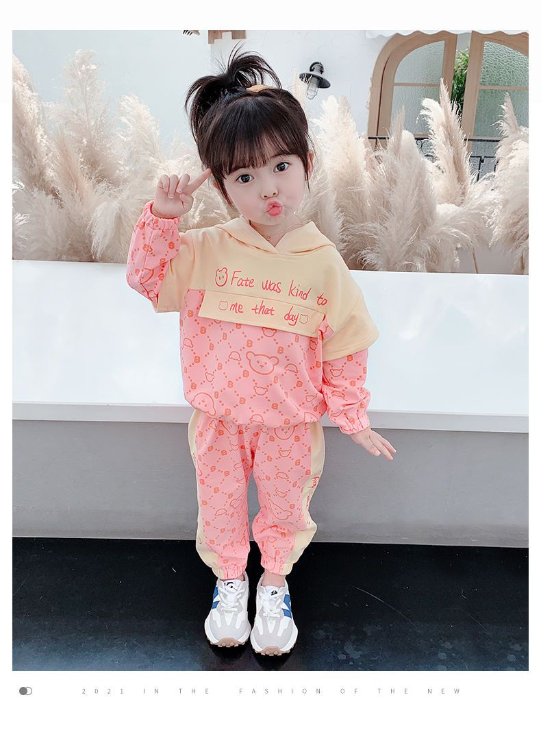 女童2025新款春秋儿童运动套装洋气连帽两件套小童网红女宝宝秋装