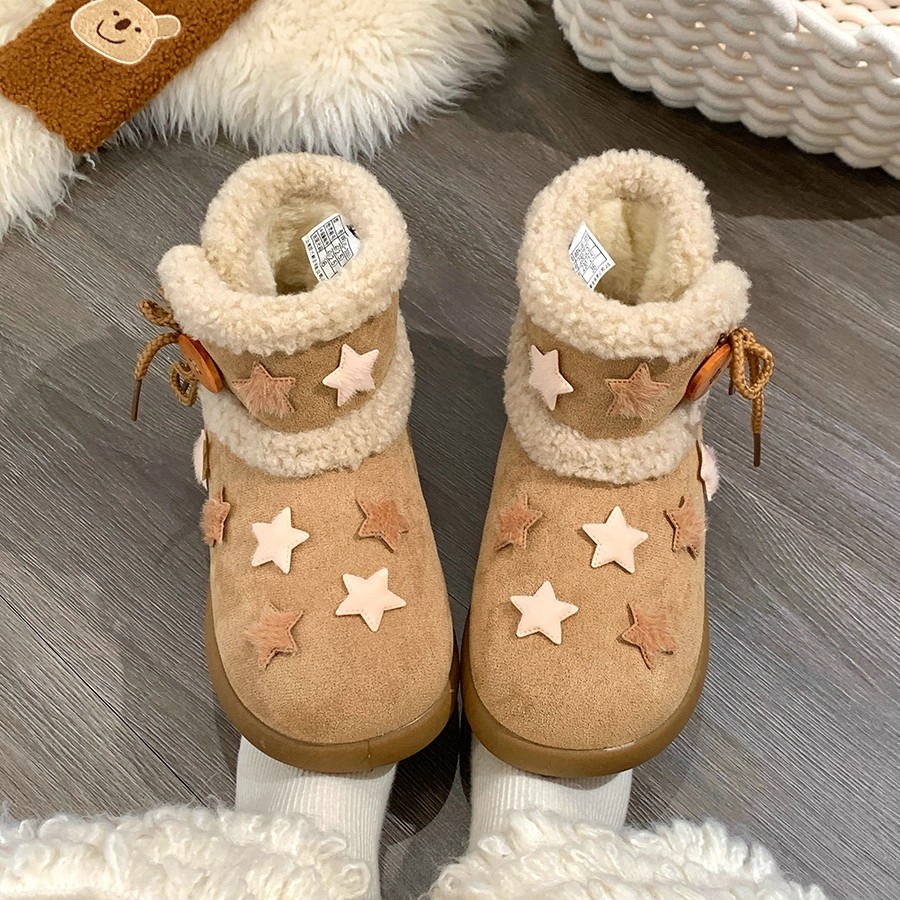 回力新款星星雪地靴冬季加绒加厚保暖外穿女鞋软底增高防滑棉鞋女