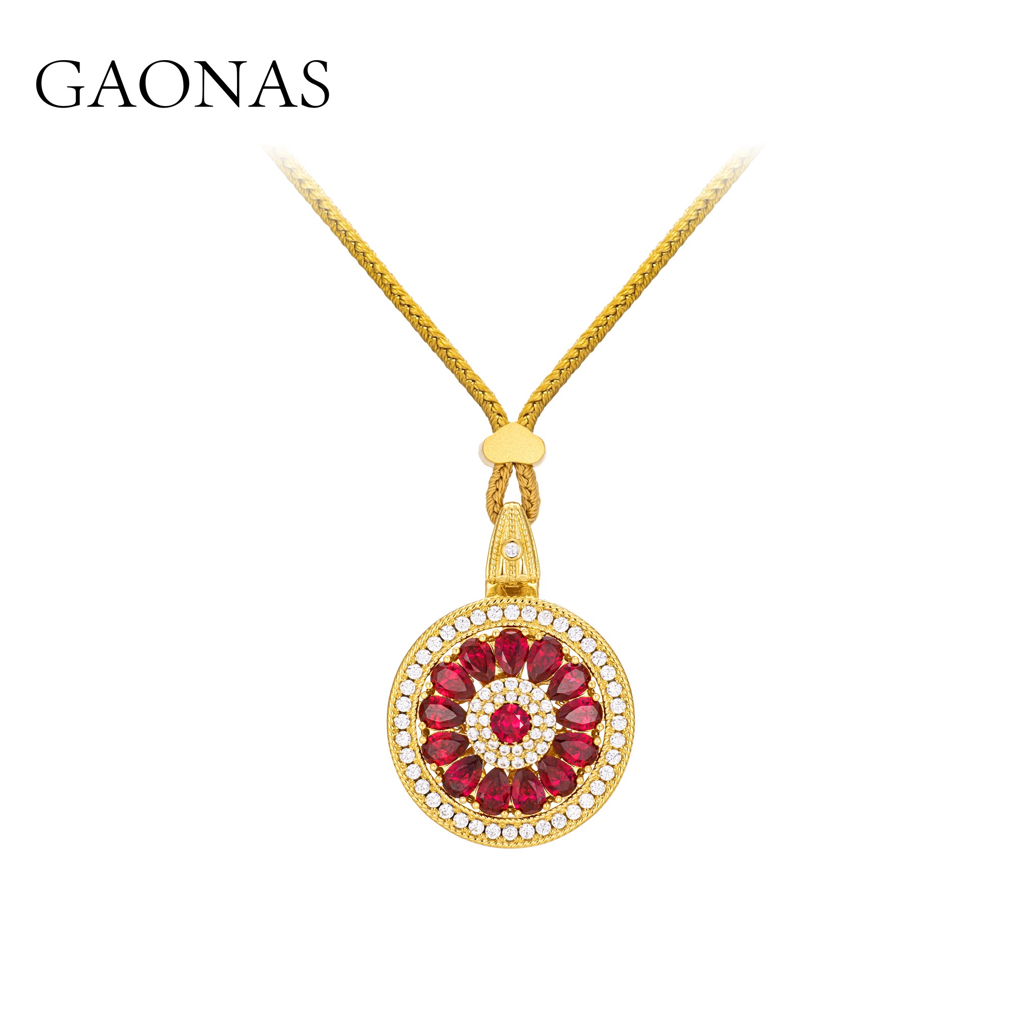 镀K金合成锆石项链  中式国风红色罗盘设计项链11232XR