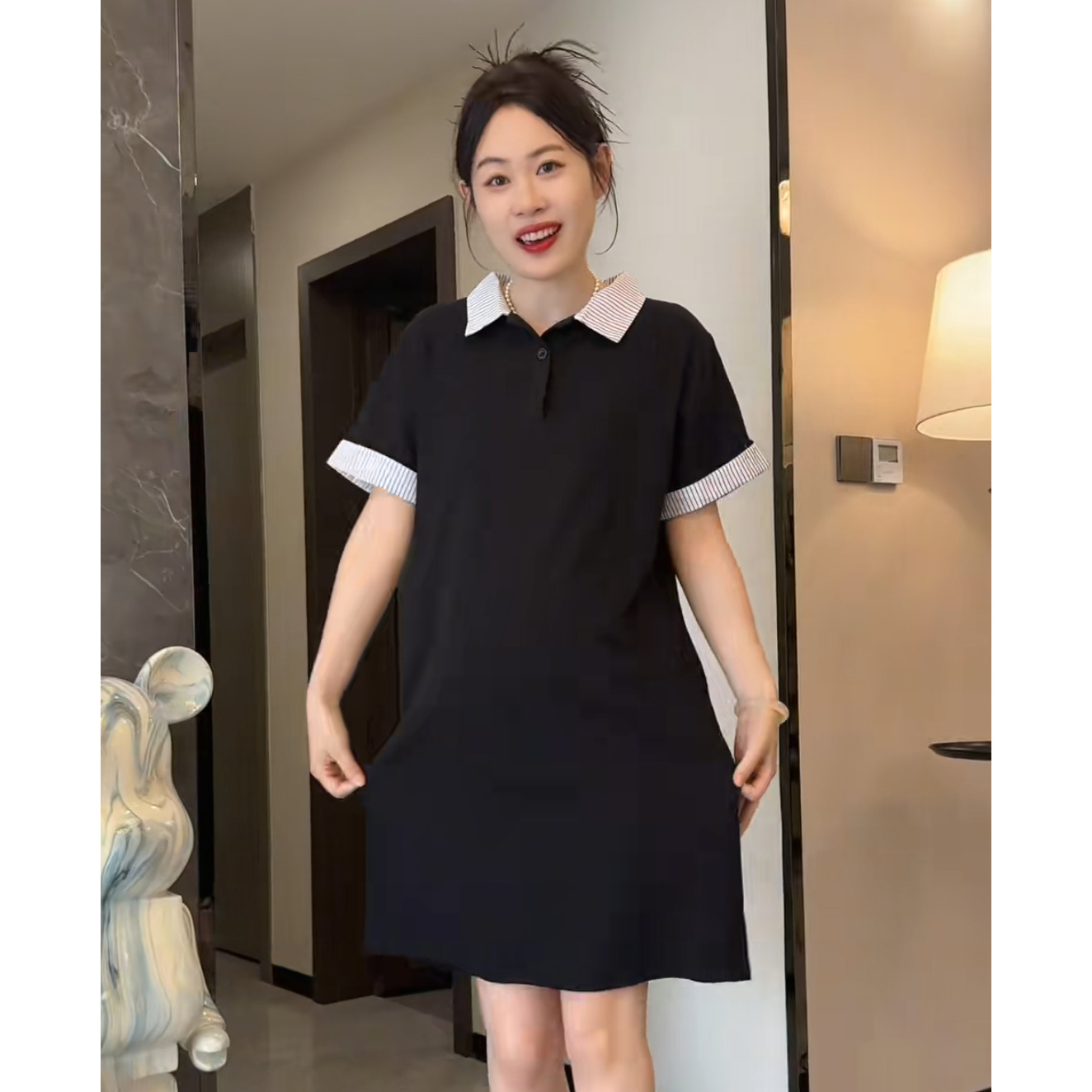 2025新款孕妇装夏季POLO裙显瘦设计感连衣裙大码小个子减龄裙子