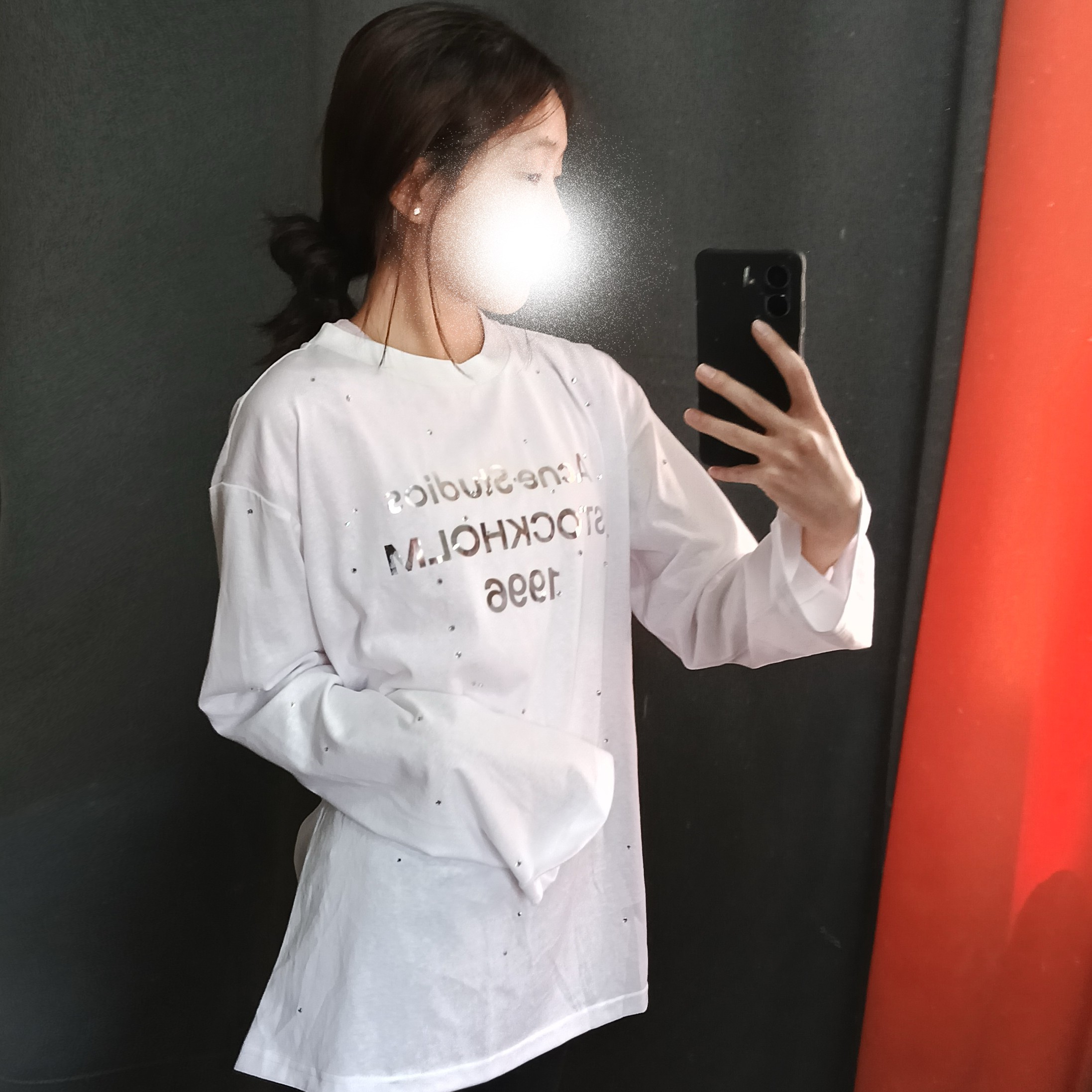 南油直供高板AN字母印花烫钻圆领镶钻长袖高级感休闲百搭宽松白色
