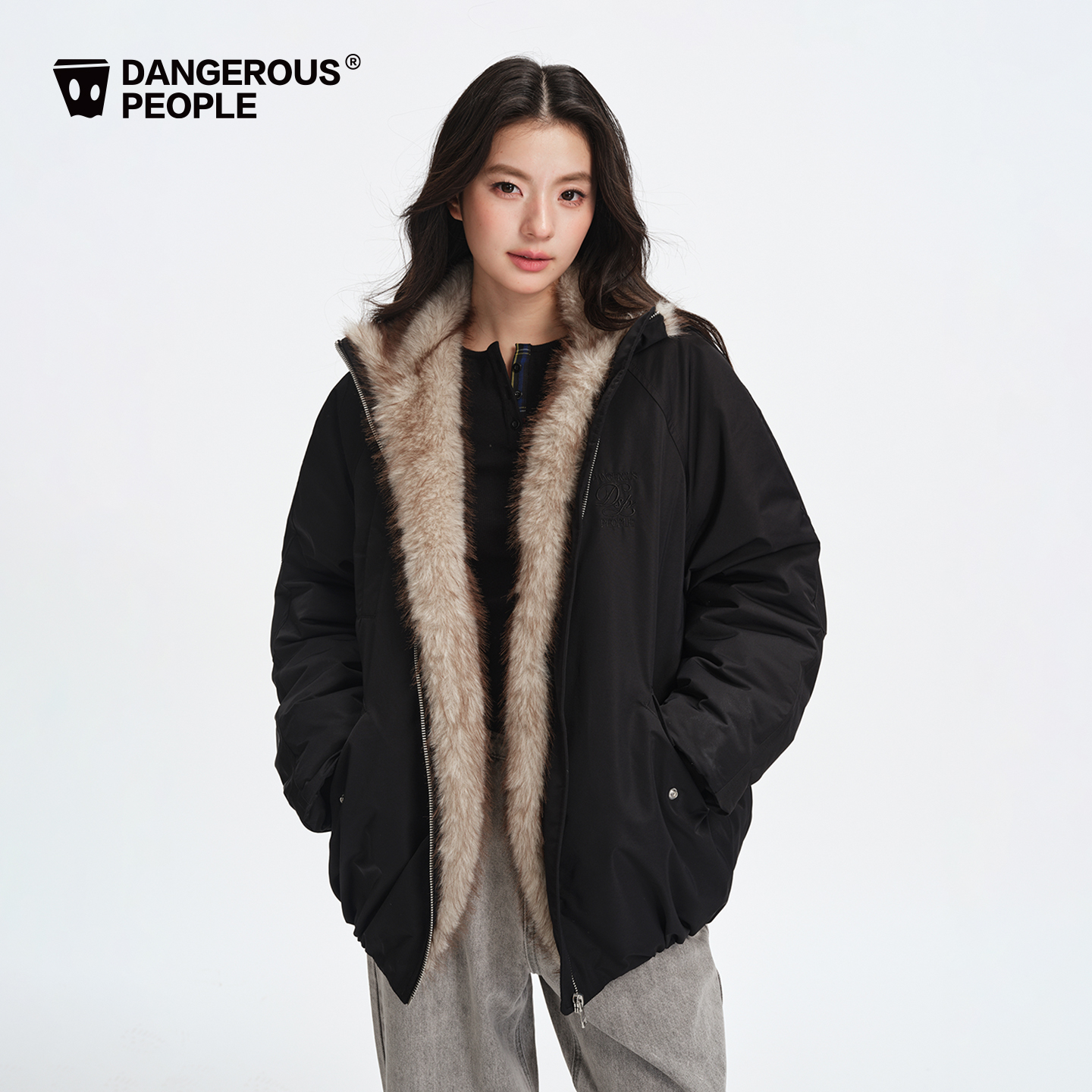 Dangerouspeople薛之谦dsp拼接毛领宽松棉服冬季潮牌保暖厚外套