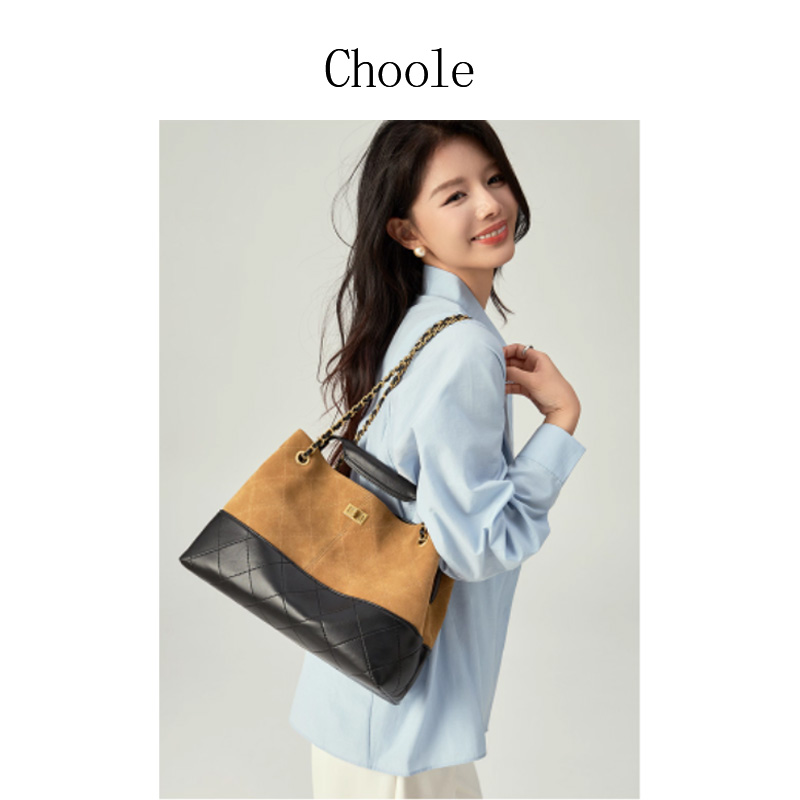 【对版包型】麂皮配羊皮托特包大容量2025新款菱格链条包单肩斜挎包