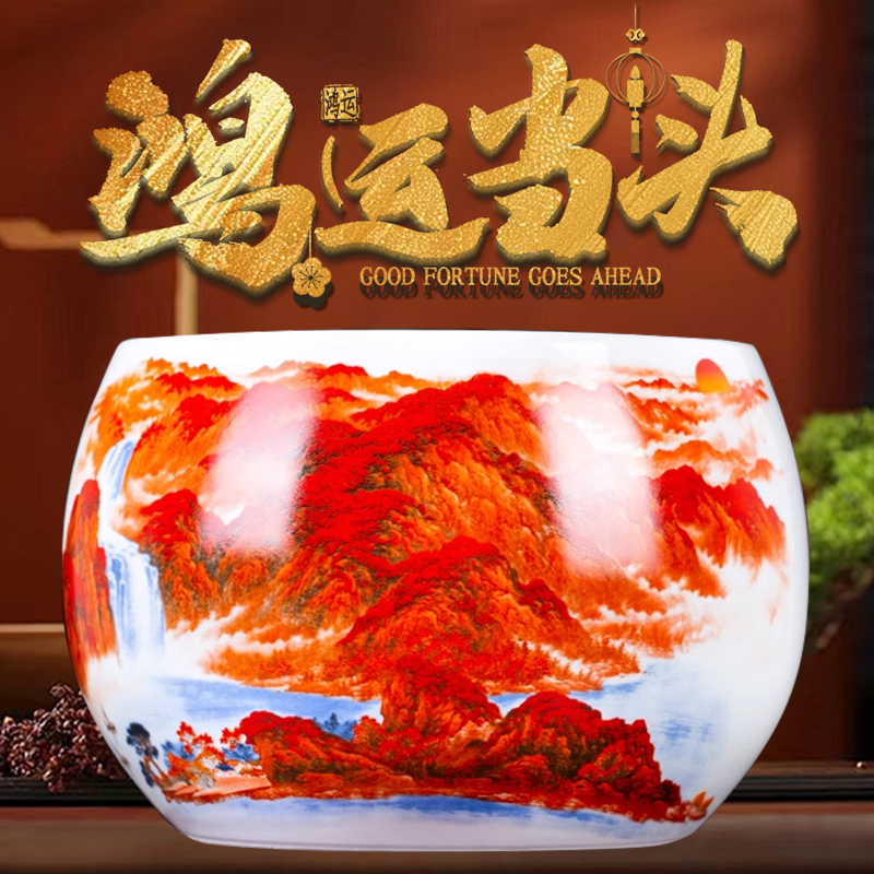陶瓷聚宝盆中式传统风格客厅办公室开业装饰摆件大号玄关摆设瓷器