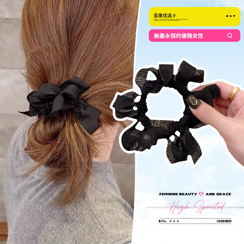 东大门同款蝴蝶结褶皱发圈女发量少发绳扎头皮筋气质百搭头绳发饰