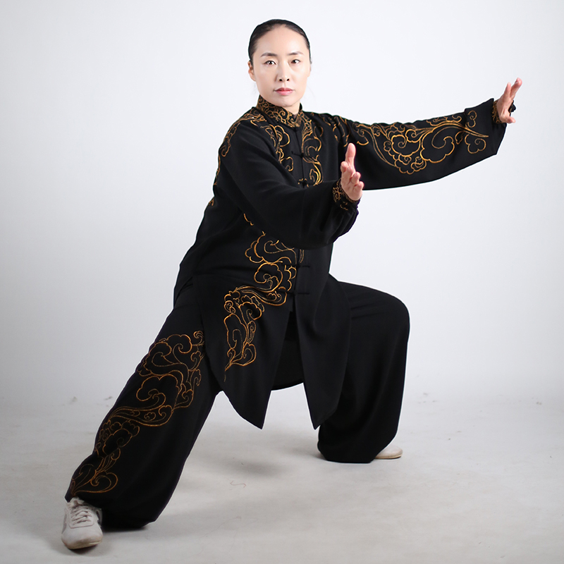 马蕾太极春季新款男女团队比赛服表演服刺绣 太极服刺绣云迹太极