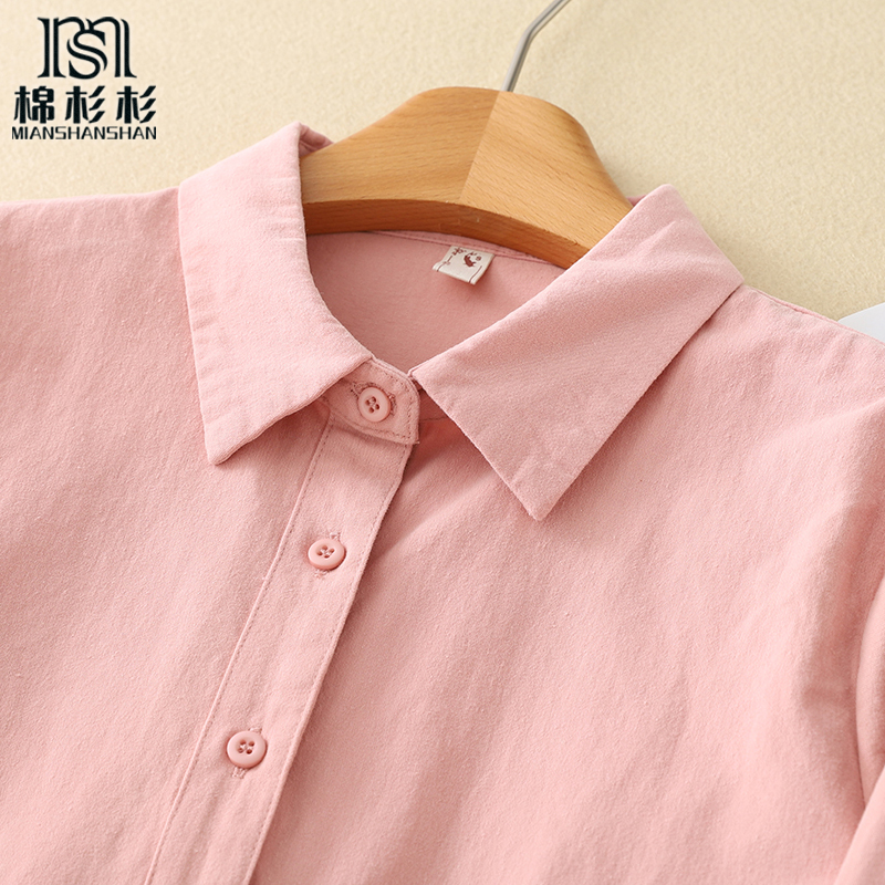 防卷边磨毛秋冬款女士衬衫 尖领通勤纯色休闲纯棉遮肉 加绒可选