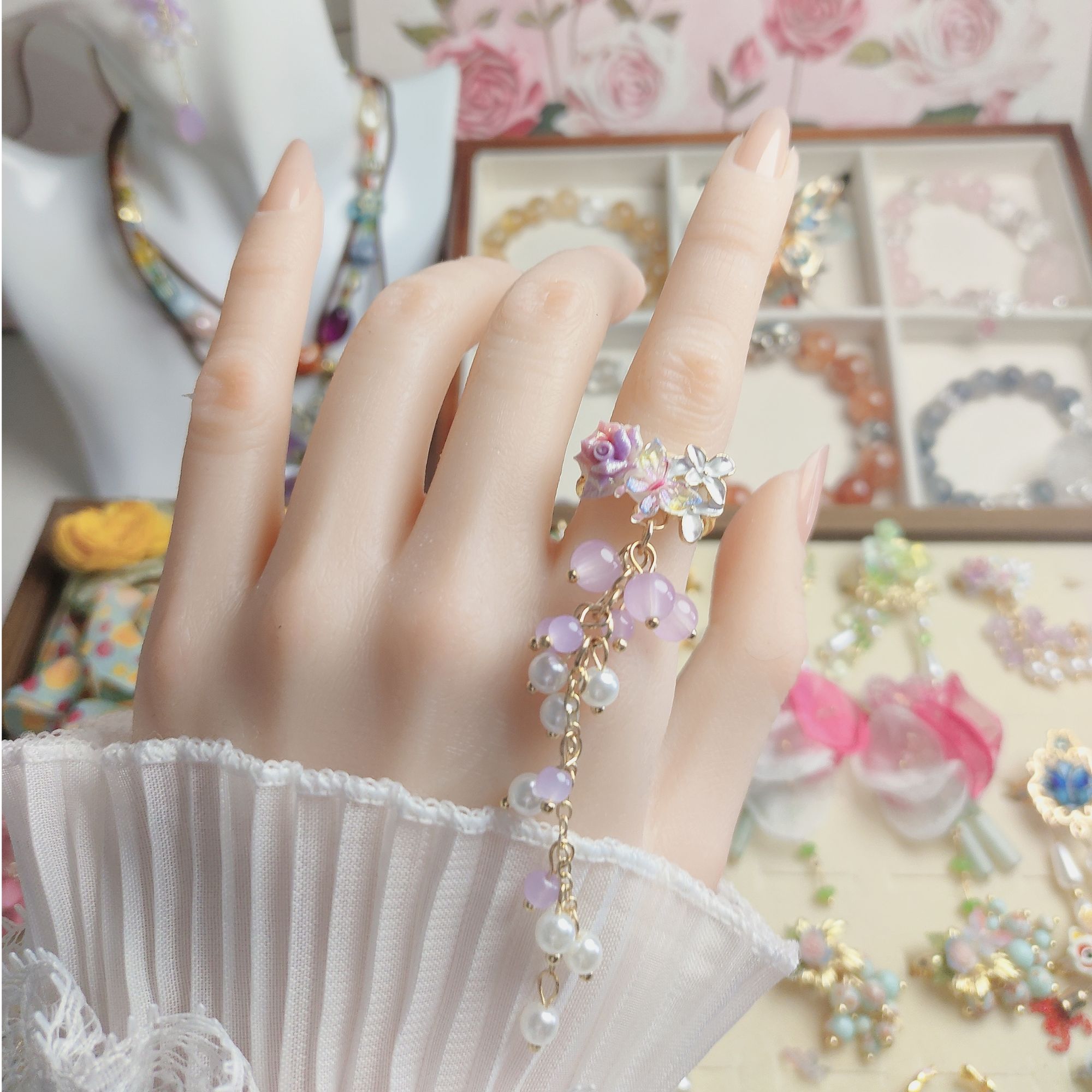 铜合金树脂戒指 玫瑰金铜合金戒指饰品手工戒指百搭情侣对戒保色