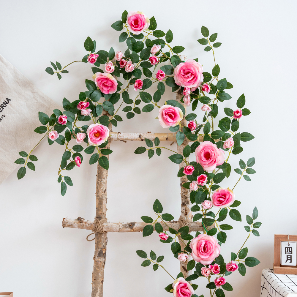【买5送1】仿真玫瑰花藤蔓客厅室内阳台空调管道庭院装饰假花藤条