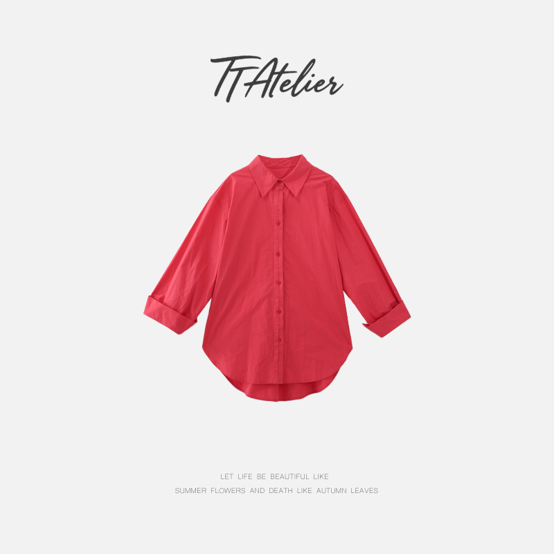 TT设计师【红珐琅】日系高级感慵懒感落肩蝙蝠袖长袖衬衫TT190781