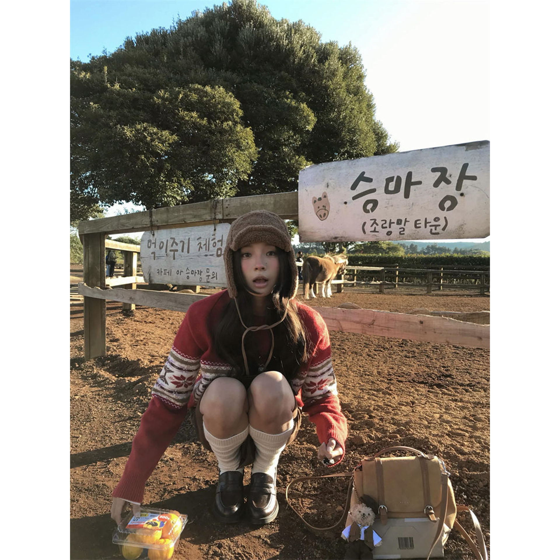 美式百搭设计感宽松圣诞费尔岛红色毛衣女保暖慵懒风上衣秋冬季潮