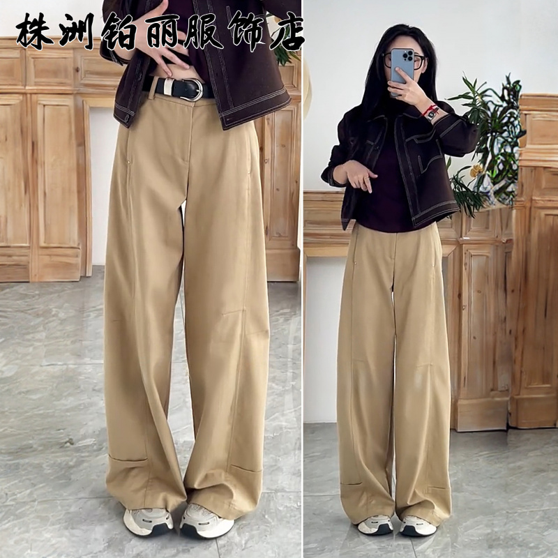 休闲裤女2025新款裤子宽松bf慵懒风长裤秋季阔腿裤高腰显瘦弯刀裤