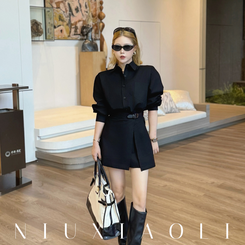 牛小力，新品 假两件轻熟小众 工装长袖衬衫连衣裙 收腰显瘦2025冬