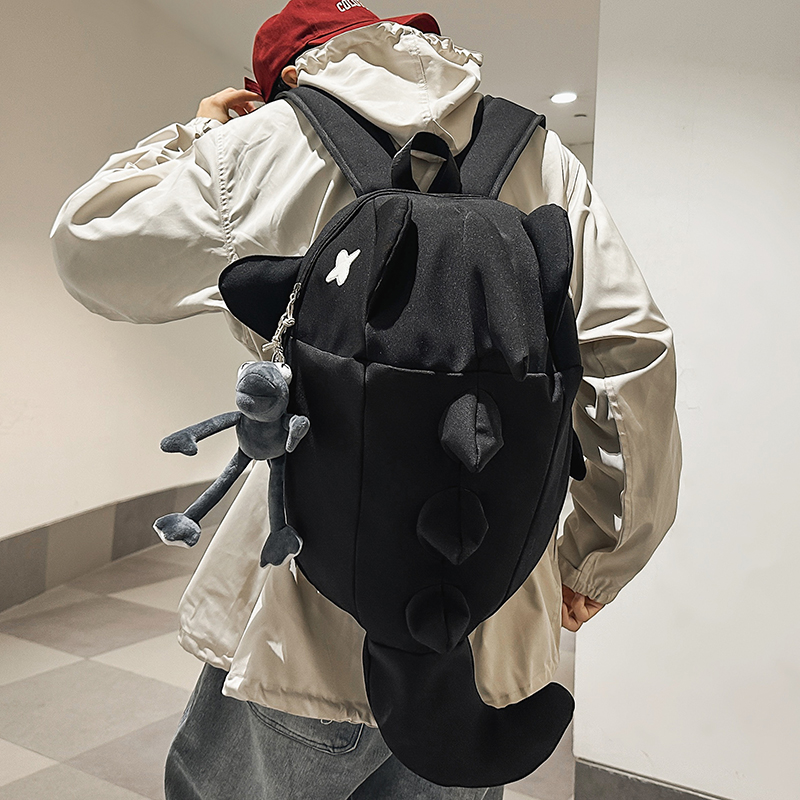 鲨鱼双肩包小众设计感骑行背包男女鲸鱼包个性潮流旅行包学生书包