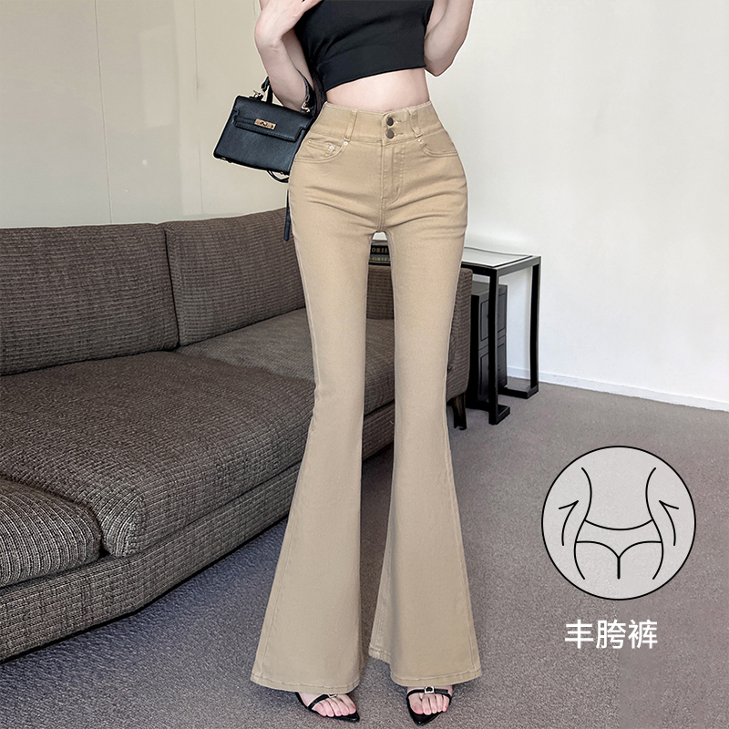老钱风自带丰胯微喇牛仔裤女2025春季新款高腰双扣弹力长裤