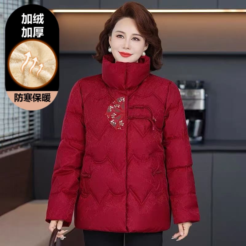 妈妈冬装加绒加厚棉服2025新款中老年女洋气刺绣棉袄外套保暖棉衣