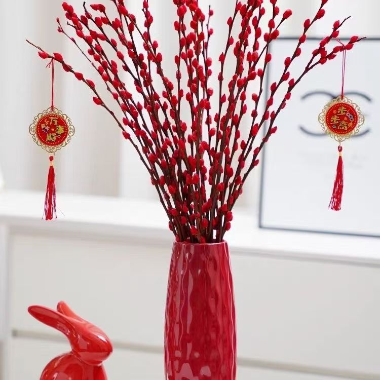 新年必备招财银柳红色喜庆年宵花水培花卉适合室内客厅
