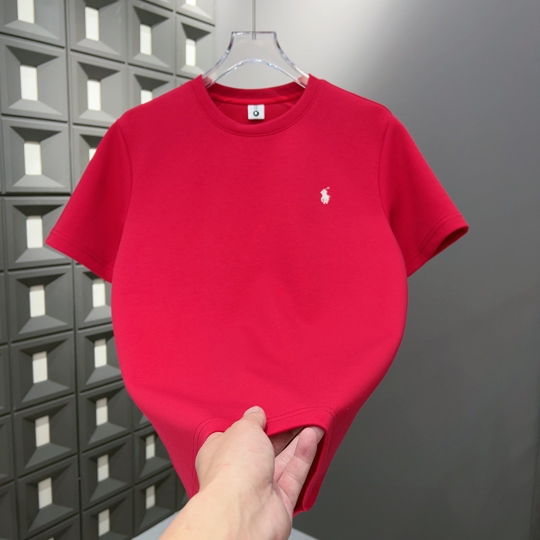 冬季新款休闲百搭潮流国潮大红色欧货男士圆领加厚短袖85019上衣