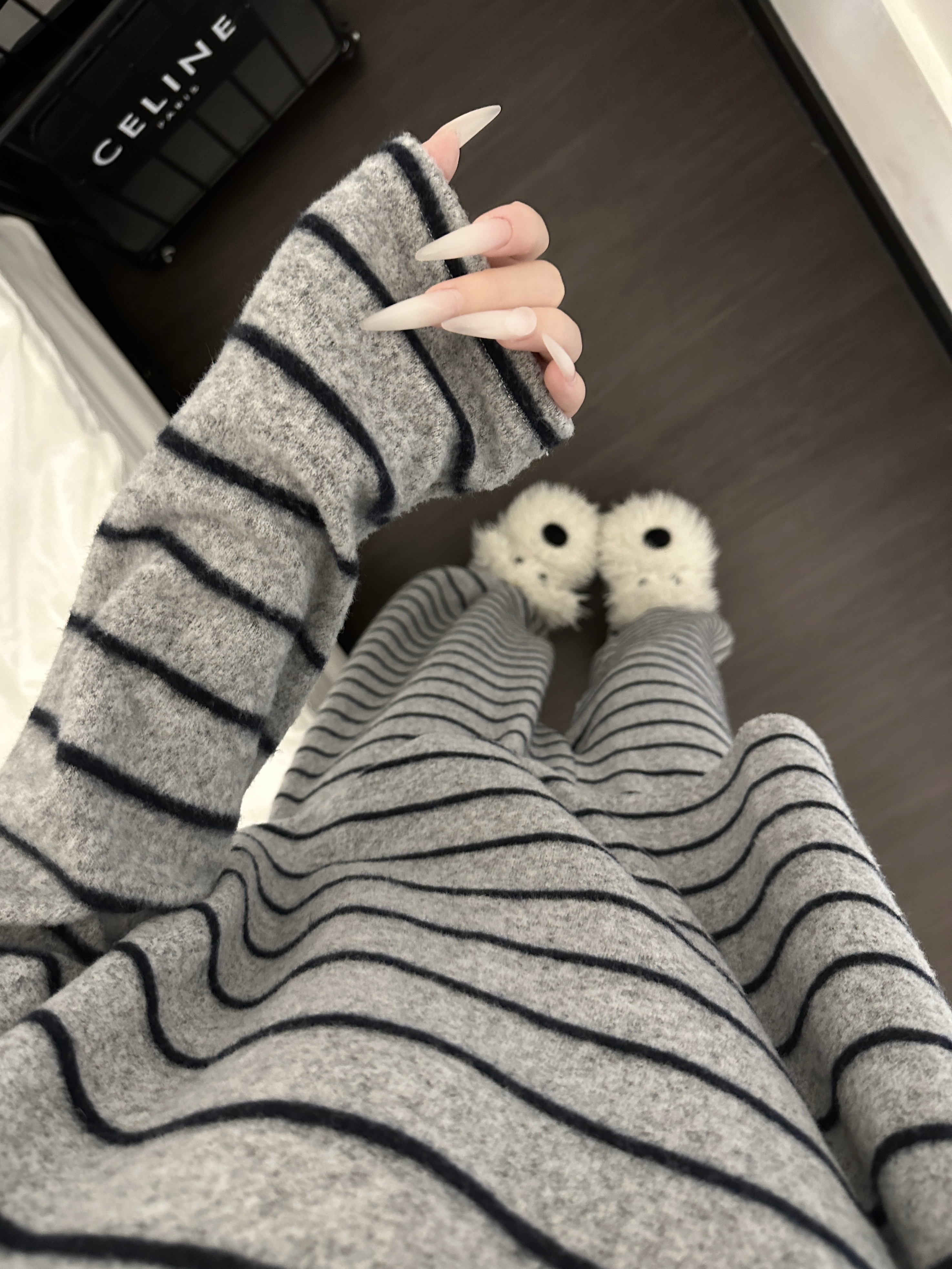 少女甜美简约条纹德绒加厚睡衣女秋冬新款ins风长袖长裤家居服