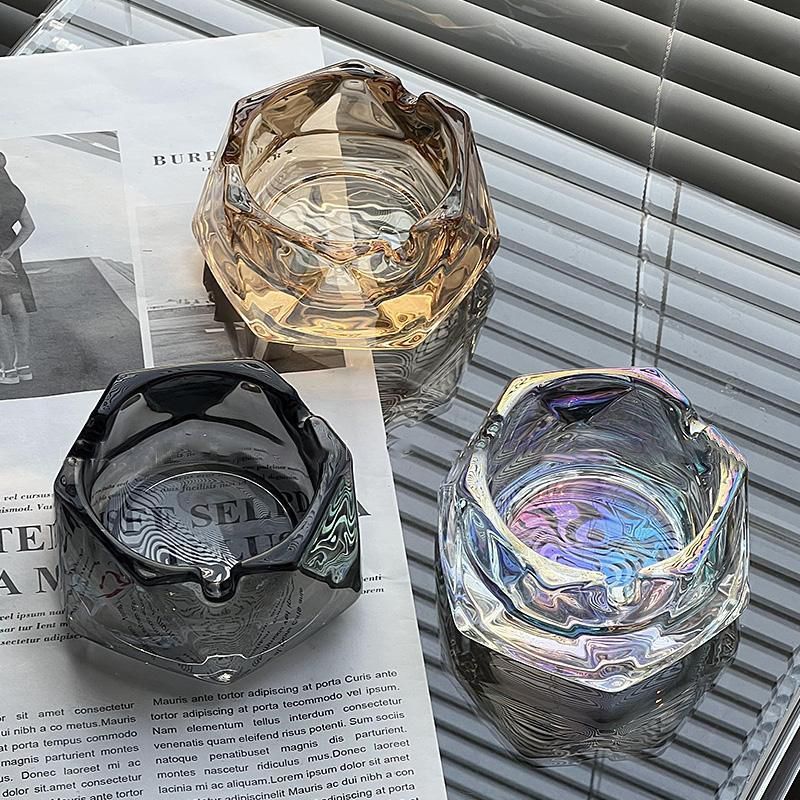 水晶烟灰缸ins高颜值客厅茶几透明玻璃碗办公室酒店烟缸现代简约