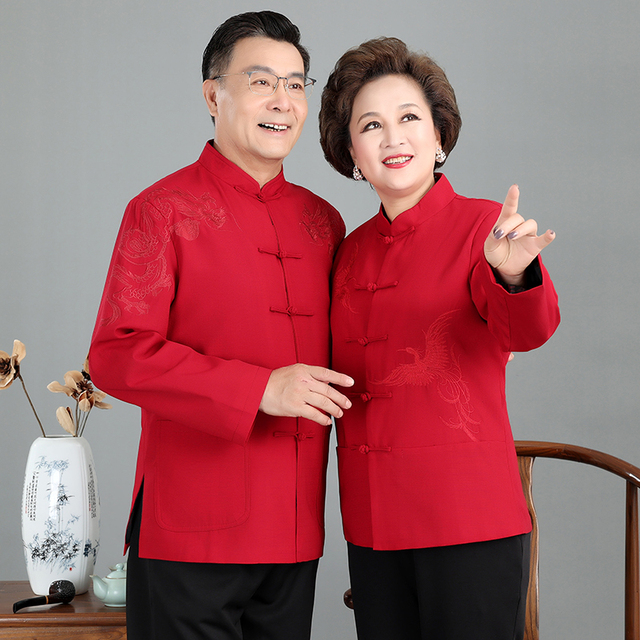 老人男士秋冬唐装外套红色情侣装龙凤爷爷奶奶中国风生日过寿棉衣