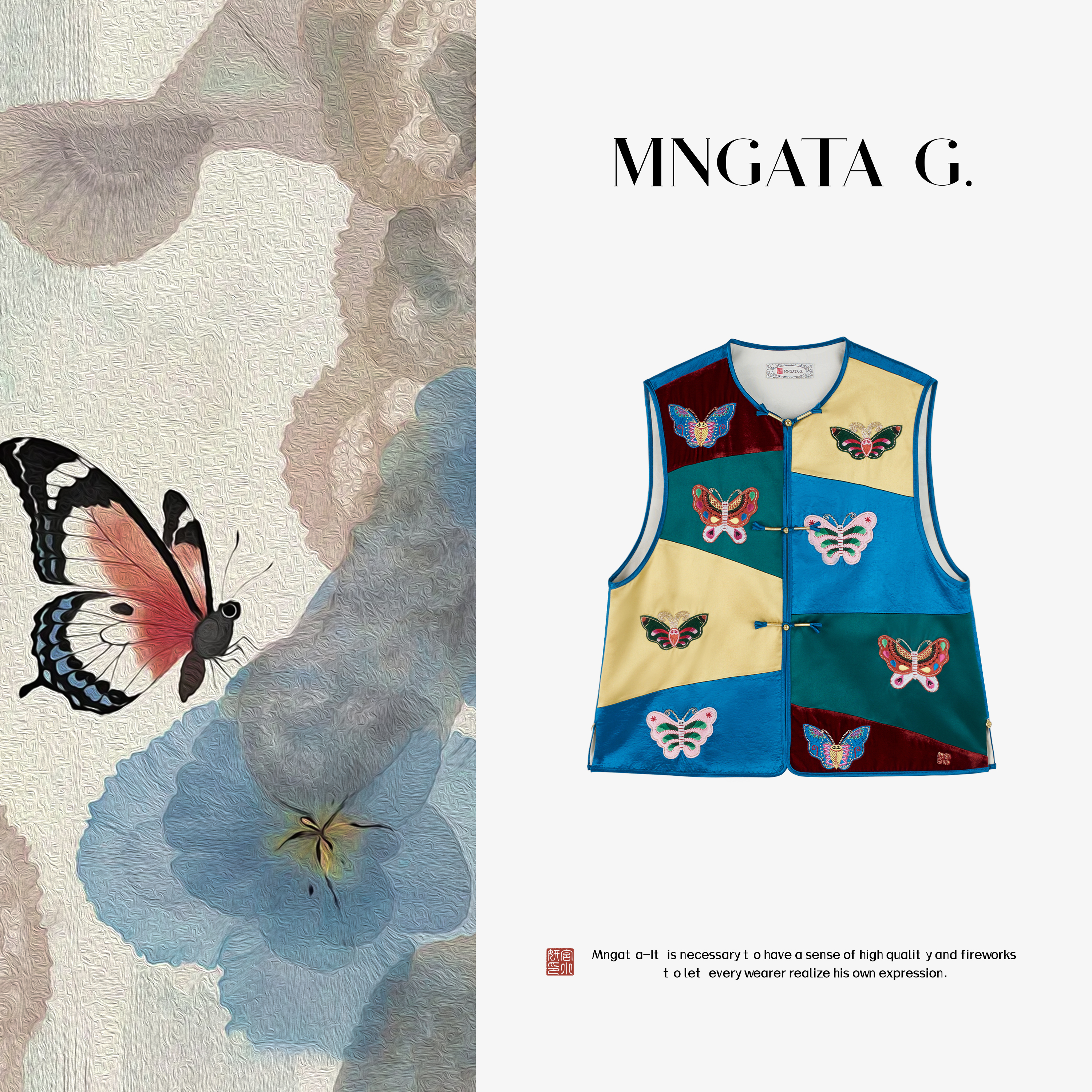 MNGATA G.宫小妍【盘金绣·京八蝶】新中式中国风百搭马甲5052685