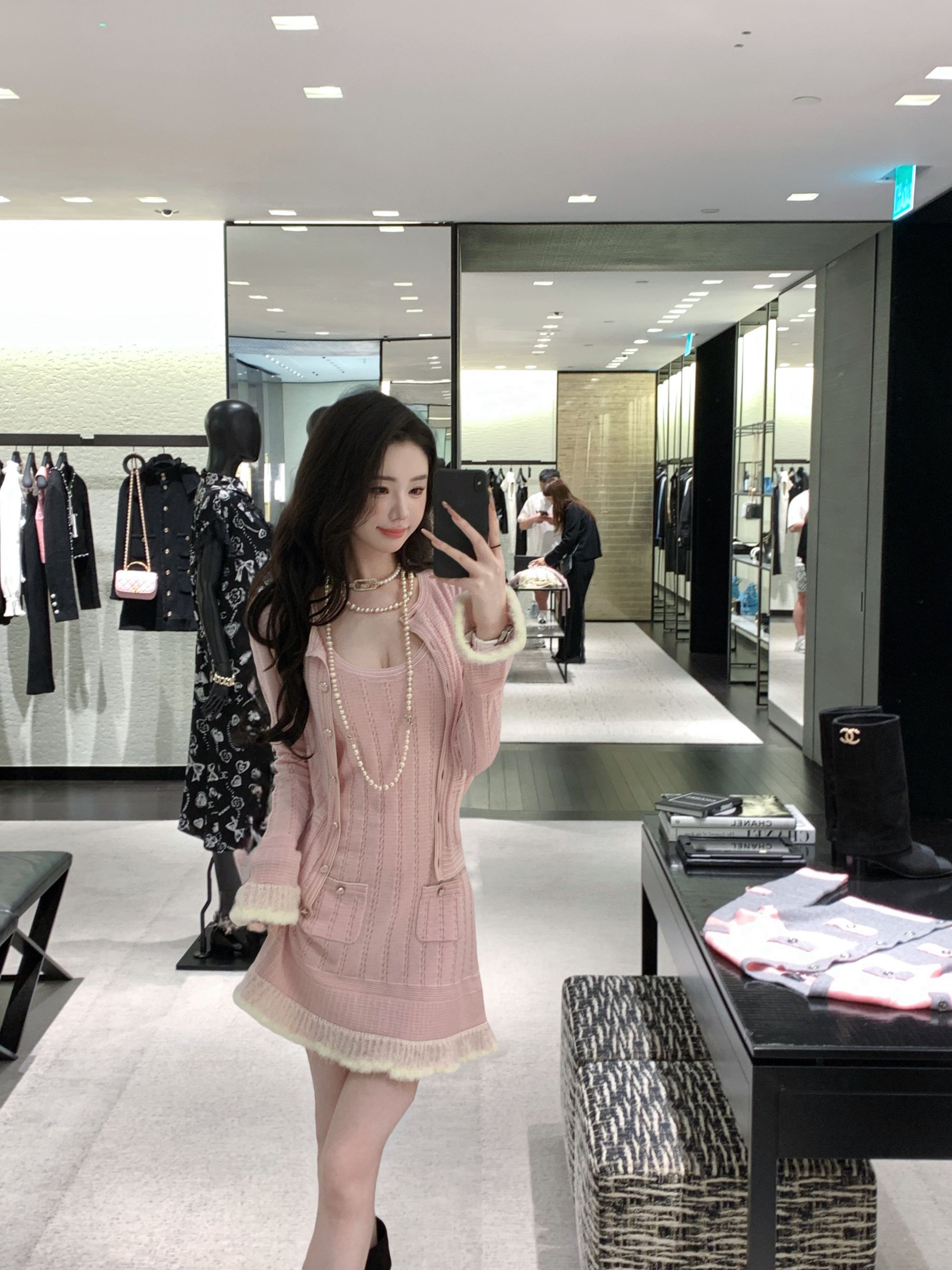 【雅乔定制】富家千金 粉色针织裙毛织开衫套装两件套DYCC-25088345