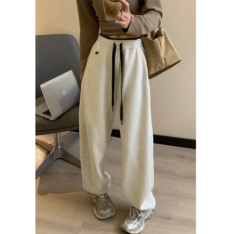 【原版品质】韩系秋冬加绒加厚休闲裤女百搭阔腿裤高腰雪地束脚裤