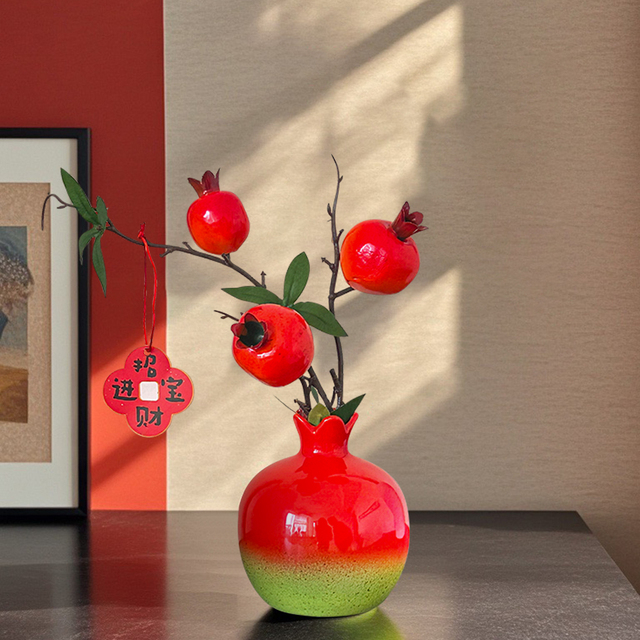 喜庆摆件石榴花仿真花假花石榴果树枝果实餐桌装饰吉祥果客厅摆设