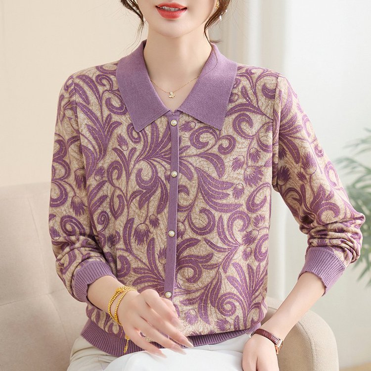 新中式妈妈装2025秋季新款中老年女装气质翻领针织长袖打底衫